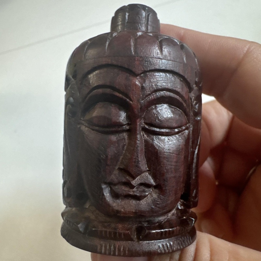 2.6" Chinese Wood Carving Fengshui Shakyamuni Head Statue Trinket Box Twist Open